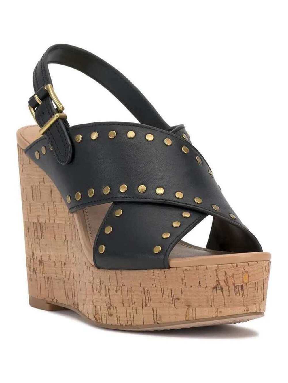 New Vince Camuto Ellna Cross-band Wedge Sandals 10 platorm black